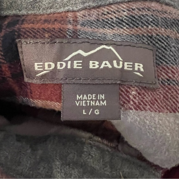 Eddie Bauer Plaid Flannel Button Down Men’s L Long Sleeve Shirt Outdoors Western - Picture 4 of 5